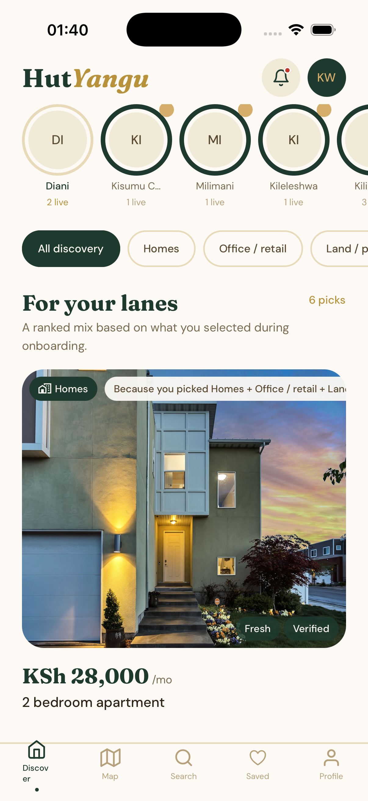 HutYangu app screenshot showing the discovery feed